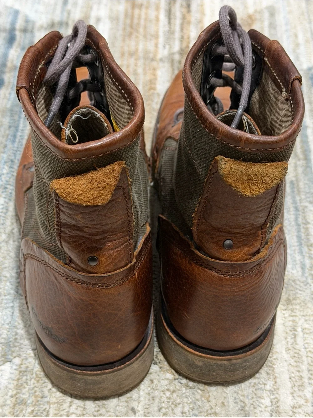 Caterpillar Men's Brown Leather and Olive Canvas Chukka Boots